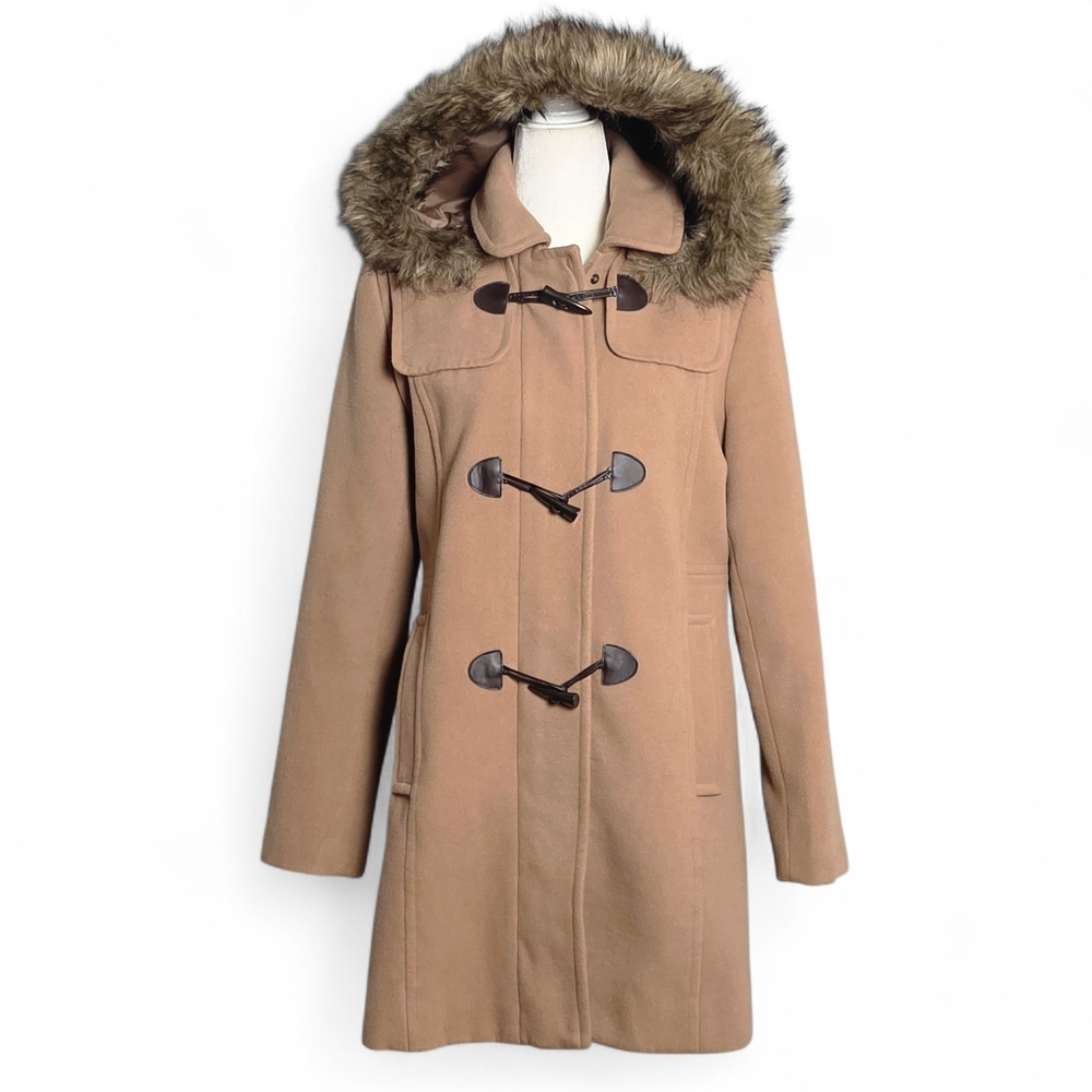 Mackintosh New England Beige Pea Coat with Faux Fur Hood